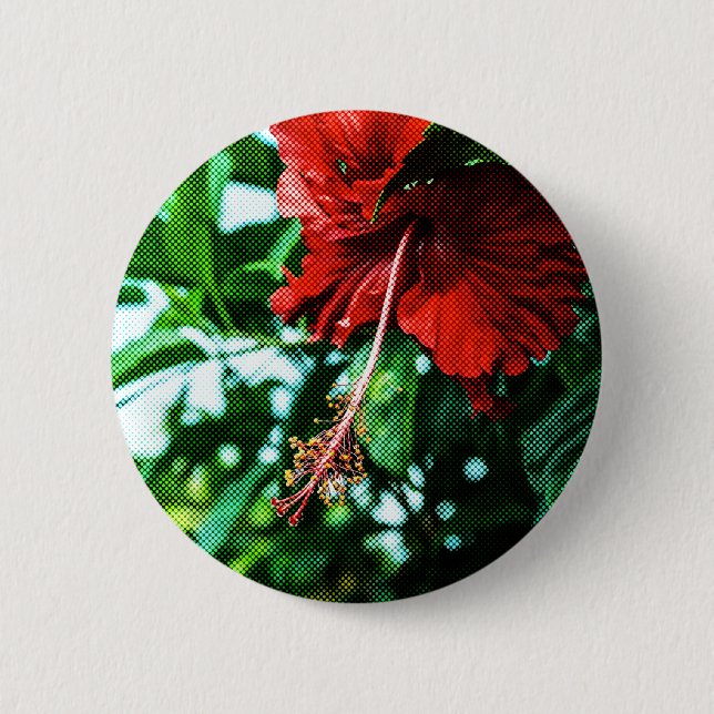 Red Hibiscus Flower Button (Front)