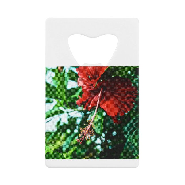 Red Hibiscus Flower Credit Card Bottle Opener (Front)