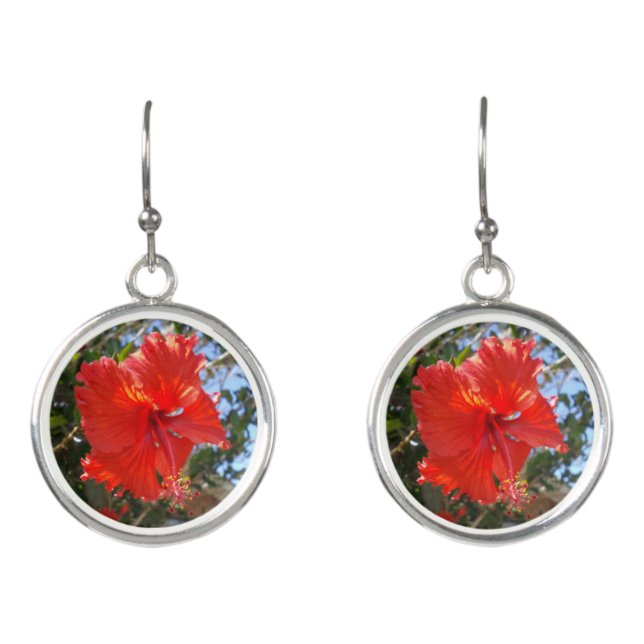Red Hibiscus Flower, Earrings (Front)