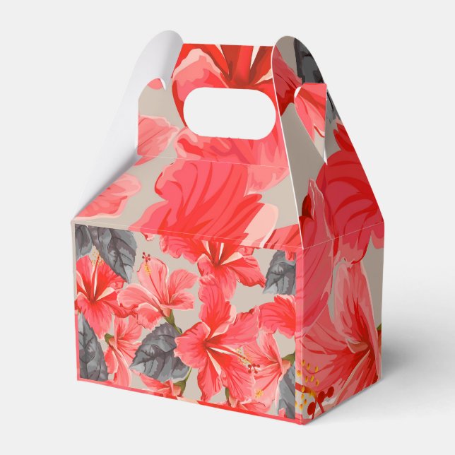 Red Hibiscus Flower Favor Boxes (Front Side)
