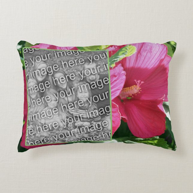 Red Hibiscus Flower Frame Add Your Photo Accent Pillow (Front)