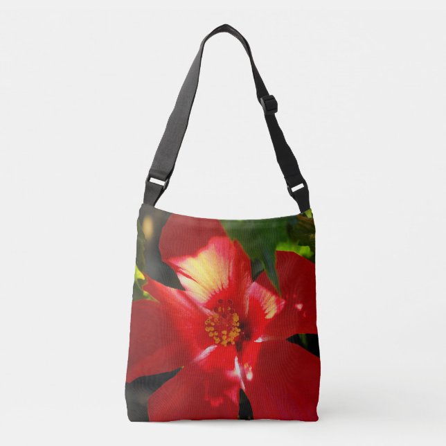 Red Hibiscus Flower in Sunlight Crossbody Bag (Front)