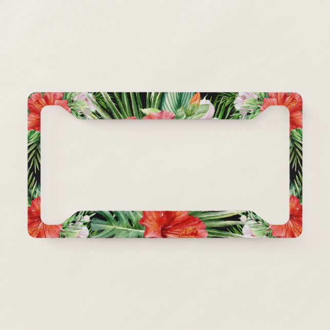 Red Hibiscus Flower License Plate Frame (Front)