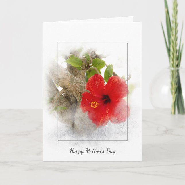 Red hibiscus flower Mother's Day Card (Front)
