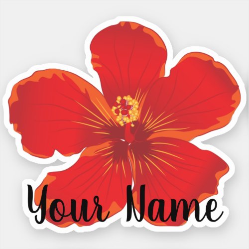 Red Hibiscus Flower Name Sticker
