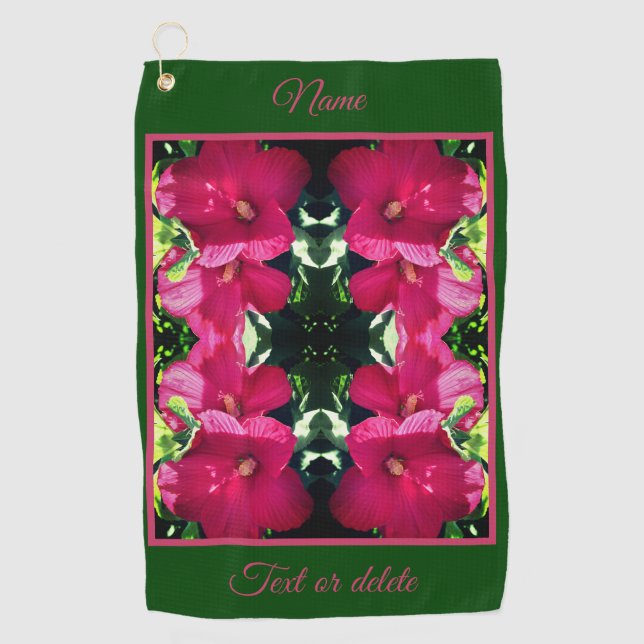 Red Hibiscus Flower Pair Abstract Personalized  Golf Towel (Front)