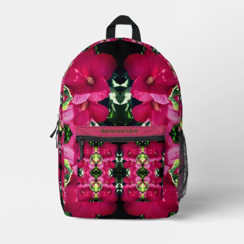 Red Hibiscus Flower Pair Abstract Personalized  Printed Backpack