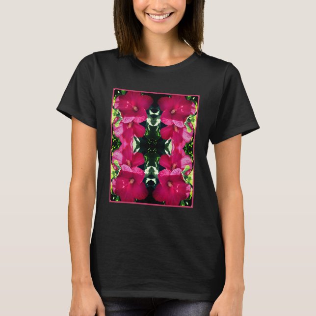 Red Hibiscus Flower Pair Close Up Abstract  T-Shirt (Front)