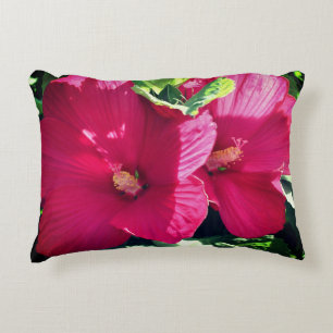 Red Hibiscus Flower Pair Close Up Accent Pillow