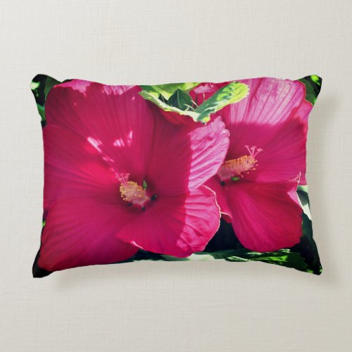 Red Hibiscus Flower Pair Close Up  Accent Pillow