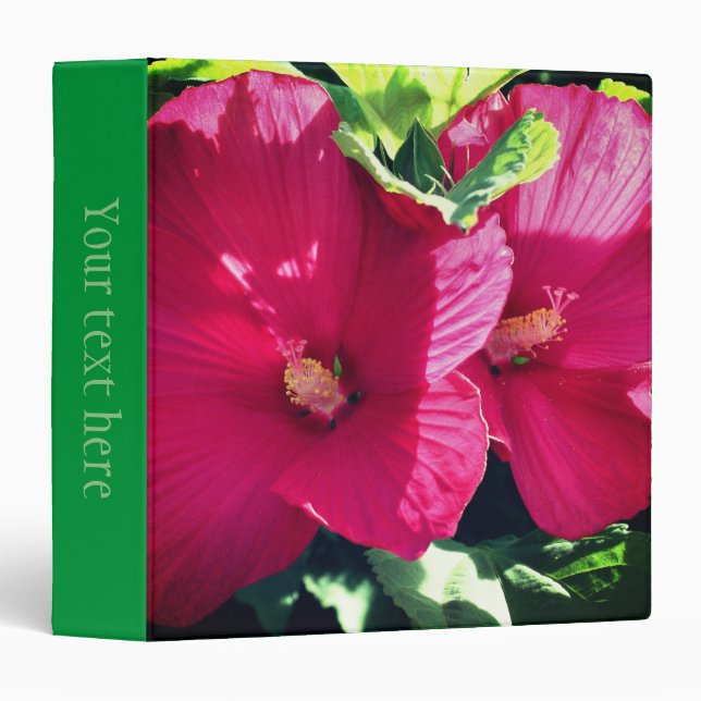 Red Hibiscus Flower Pair Close Up Personalized 3 Ring Binder (Front/Spine)