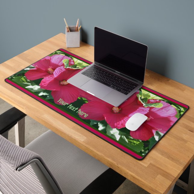 Red Hibiscus Flower Pair Close Up Personalized Desk Mat (Office 2)