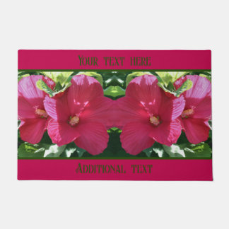 Red Hibiscus Flower Pair Close Up Personalized Doormat
