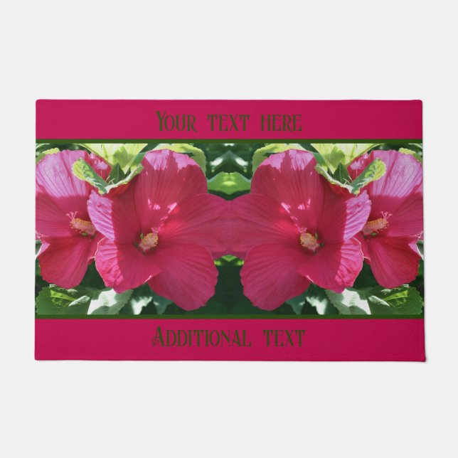 Red Hibiscus Flower Pair Close Up Personalized Doormat (Front)