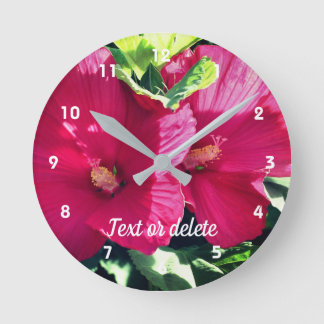 Red Hibiscus Flower Pair Close Up Personalized Round Clock