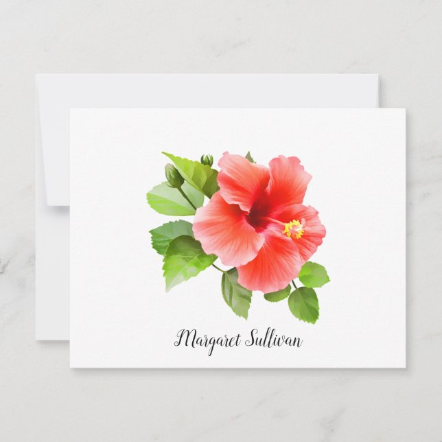 Red Hibiscus Flower Personalized Note Cards (Front)