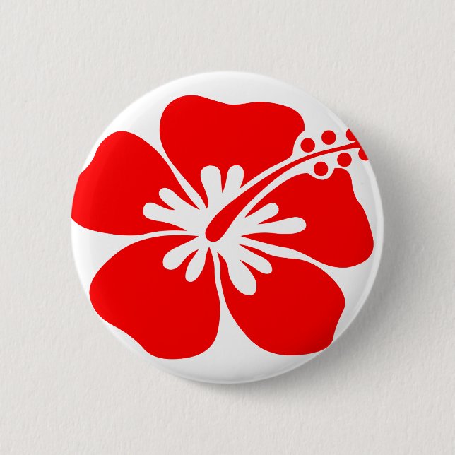 Red hibiscus flower pinback button (Front)