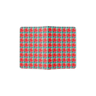 Red Hibiscus Flower Plaid Pattern Passport Holder