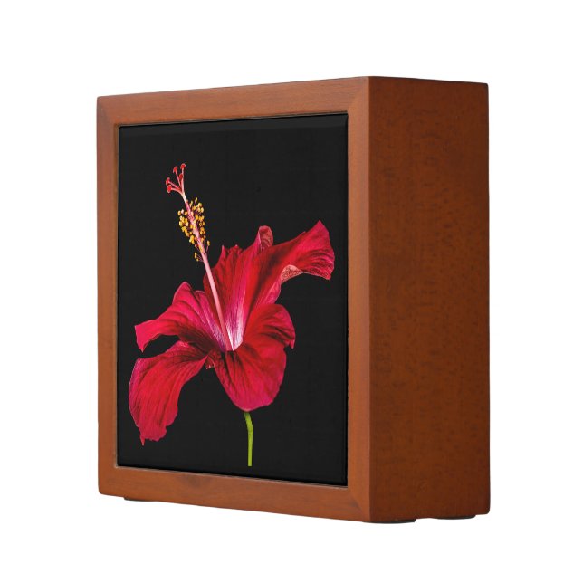 Red Hibiscus Flower Side-Front View Desk Organizer (Right)