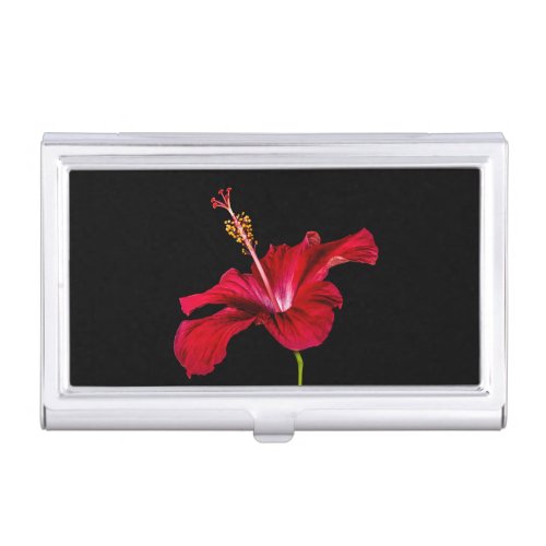 Red Hibiscus Flower Side View Business Card Case