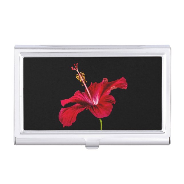 Red Hibiscus Flower Side View Business Card Case (Front)