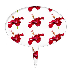 Red Hibiscus Flower Side View Cake Topper