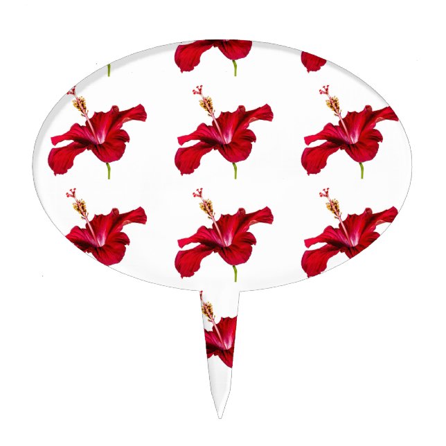 Red Hibiscus Flower Side View Cake Topper (Front)