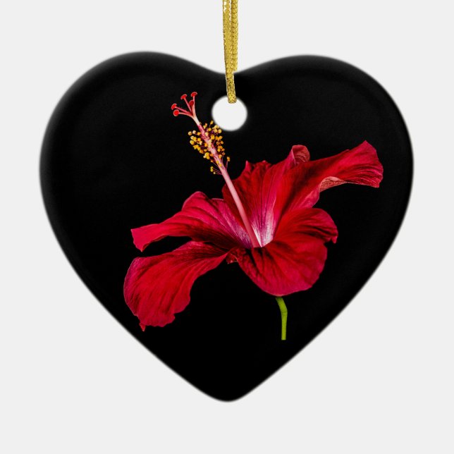 Red Hibiscus Flower Side View Ceramic Ornament (Front)