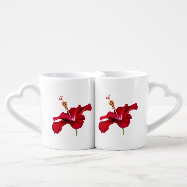Red Hibiscus Flower Side View Coffee Mug Set (Front Nesting)
