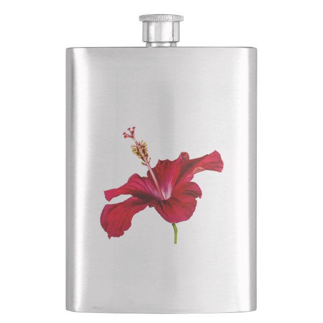 Red Hibiscus Flower Side View Flask (Front)