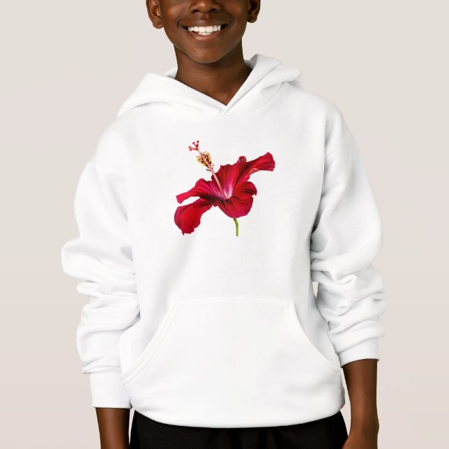 Red Hibiscus Flower Side View Hoodie (Front)