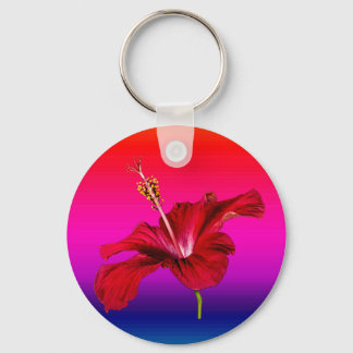 Red Hibiscus Flower Side View Keychain
