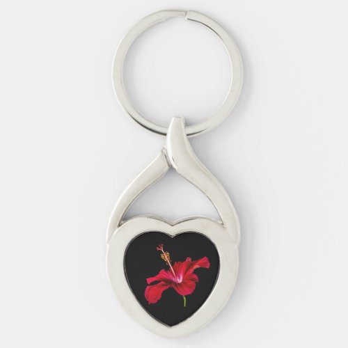 Red Hibiscus Flower Side View Keychain