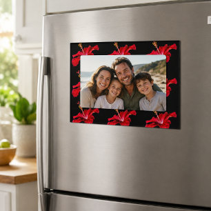 Red Hibiscus Flower Side View Magnetic Picture Frame