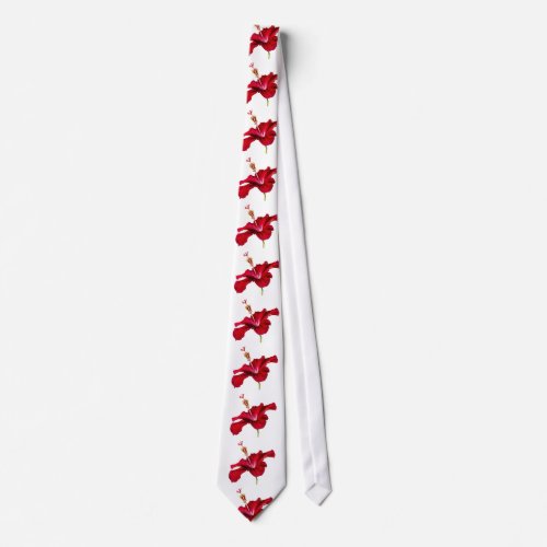 Red Hibiscus Flower Side View Neck Tie