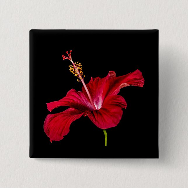 Red Hibiscus Flower Side View Pinback Button (Front)