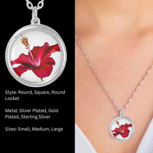Red Hibiscus Flower Side View Silver Plated Necklace (Carrot Cake Cupcake with Confetti Gold Plated Necklace)
