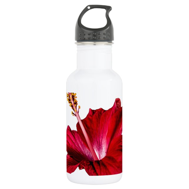 Red Hibiscus Flower Side View Stainless Steel Water Bottle (Front)