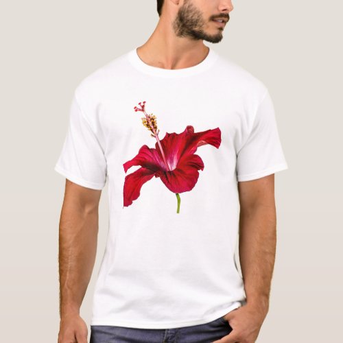 Red Hibiscus Flower Side View T_Shirt