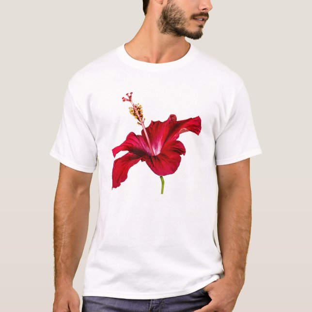 Red Hibiscus Flower Side View T-Shirt (Front)