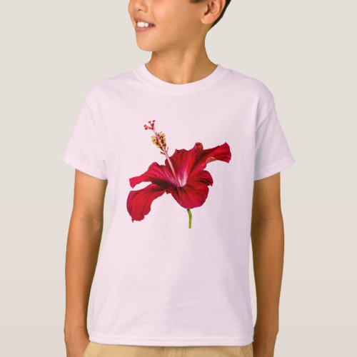 Red Hibiscus Flower Side View T_Shirt