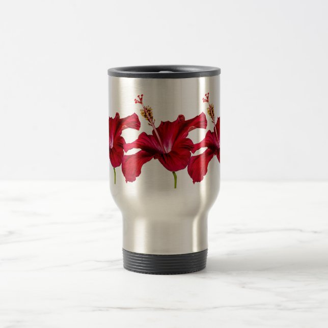 Red Hibiscus Flower Side View Travel Mug (Center)