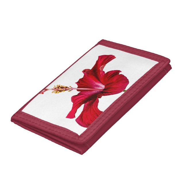 Red Hibiscus Flower Side View Tri-fold Wallet (Bottom)