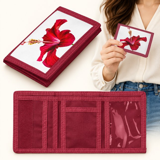 Red Hibiscus Flower Side View Tri-fold Wallet (Red Hibiscus Flower Side View Tri-fold Wallet)