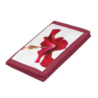 Red Hibiscus Flower Side View Trifold Wallet
