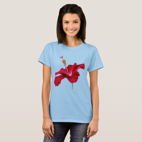 Red Hibiscus Flower Side View Womens T_Shirt