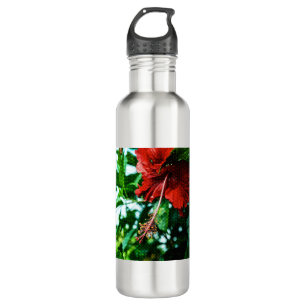 Red Hibiscus Flower Stainless Steel Water Bottle
