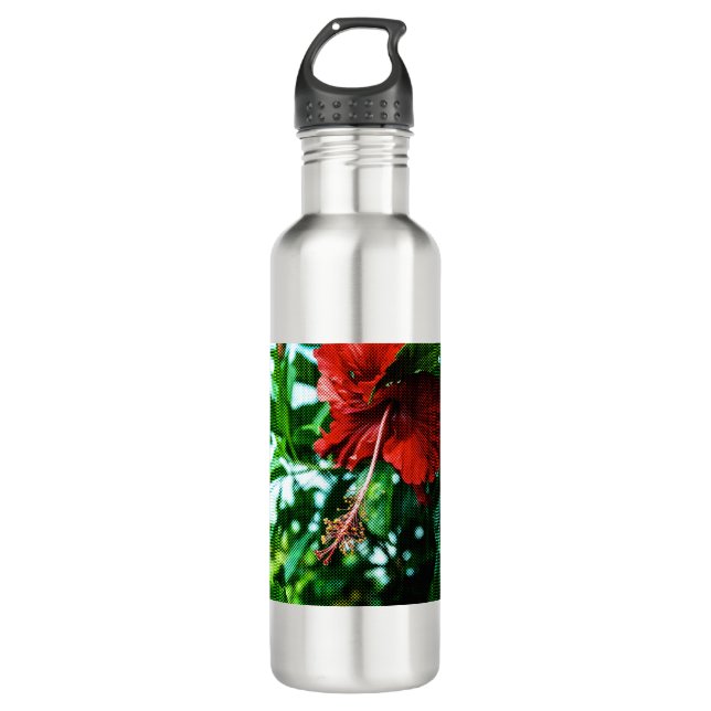 Red Hibiscus Flower Stainless Steel Water Bottle (Front)