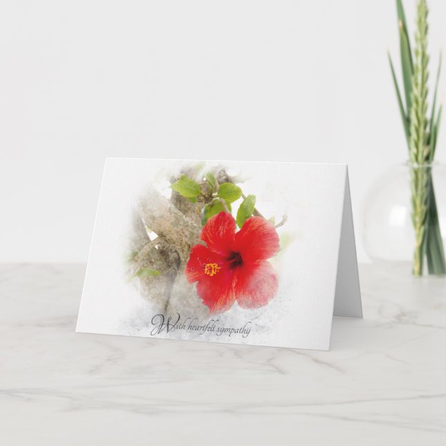 red hibiscus flower sympathy card (Front)