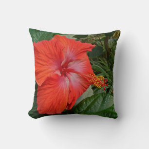 Red Hibiscus Flower Throw Pillow